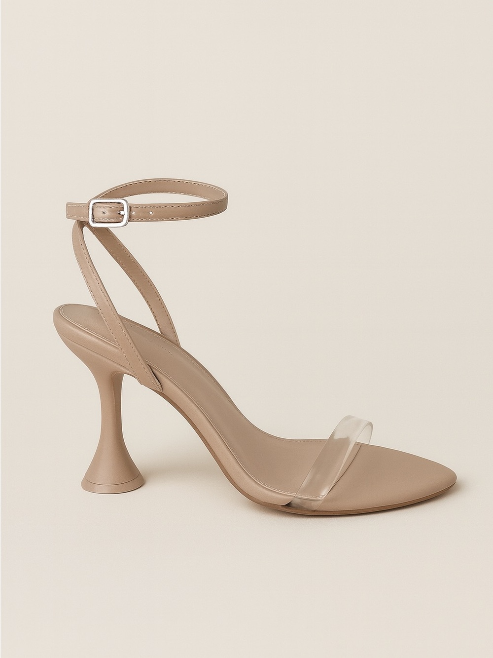 Ankle-Strap Nude Heeled Sandal with Clear Toe Band